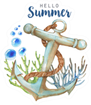 Hand-drawn Watercolor Illustration Hello Summer Anchor Sticker