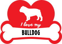 Handwritten I Love My Bulldog With Dog Bone And Heart Sticker