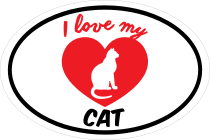 Handwritten I Love My Cat With Curly Tail And Heart Oval Sticke