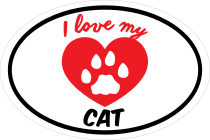 Handwritten I Love My Cat With Heart And Paw Oval Sticker