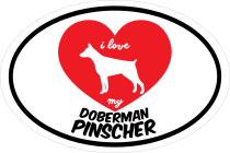 Handwritten I Love My Doberman Pinscher With Heart Oval Sticker