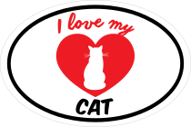 Handwritten I Love My Sitting Cat With Heart Oval Sticker