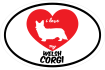 Handwritten I Love My Welsh Corgi With Heart Oval Sticker