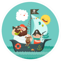 Happy Dad And Son Sailing on Pirate Ship Sticker