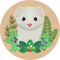 Head Of A White Ferret With A Wreath Of Forest Grass Sticker