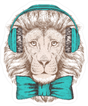 Hipster Lion with Headphones Sticker