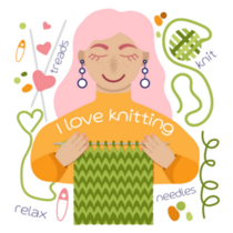 I Love Knitting Sign Girl Smiling Knit Handmade Sticker