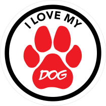 I Love My Dog Text And Red Paw Circle Sticker