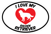 I Love My Golden Retriever Text With Heart Oval Sticker