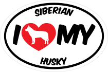 I Love My Siberian Husky With Big Text Oval Sticker