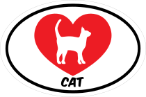 I Love My Standing Cat With Heart Oval Sticker