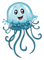 Illustration Of Blue Happy Jellyfish Sticker