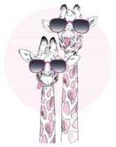 Illustration Of Giraffes In Sunglasses Pink Sticker