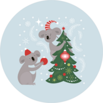 Koalas Decorating Christmas Tree Sticker