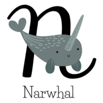 Letter N For Narwhal Typography Sticker