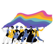 Lgbtq Community Raising Rainbow Flag Illustration Sticker