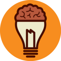 Light Bulb With Brain Icon On Orange Sticker