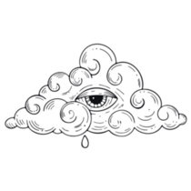 Line Art In Hippie Style Psychedelic Cloud And Eye Sticker