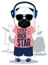 Little Rock Star Pug Dog Drummer Sticker