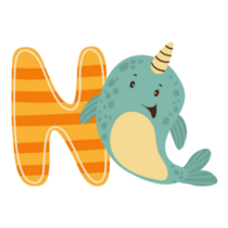 Narwhal Animal Letter N Sticker