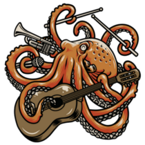 Octopus Playing Multiple Musical Instruments Illustration Sticker