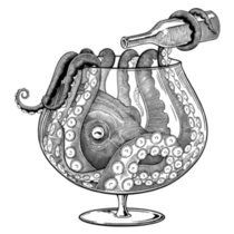 Octopus Sitting In Wine Glass Pouring A Bottle Sticker 