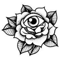 Old School Rose Black and White Tattoo With Eye Sticker