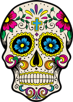 Painted Skull with Flowers and Cross Sticker