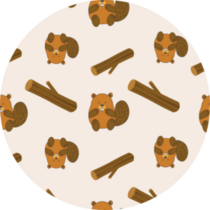 Pattern Of Cartoony Beaver And Log Sticker