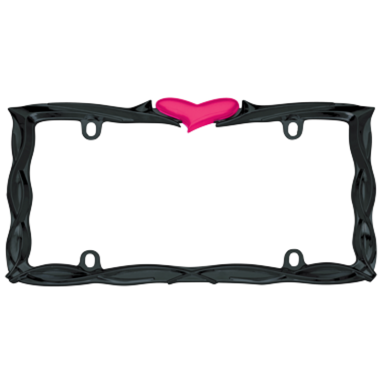 Pink Heart Glossy Black Metal License Plate Frame 