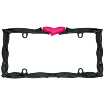 Pink Heart Glossy Black Metal License Plate Frame