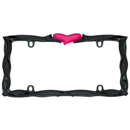 Pink Heart Glossy Black Metal License Plate Frame