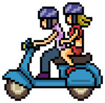 Pixel Art Couple Riding Scooter Sticker