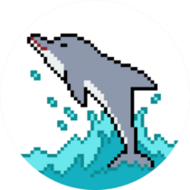 Pixel Art Dolphin Jump Isolated Cartoon Sticker