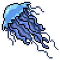 Pixel Art Jellyfish Isolated Cartoon Sticker