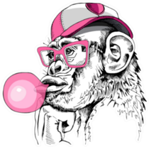 Portrait Of A Fun Ape In A Cap And Gum Sticker