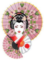 Portrait Of Geisha With Oriental Fan Sticker