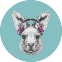 Portrait Of Kangaroo With Headphones Blue Sticker