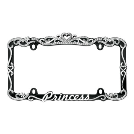 Princess Black and Chrome Metal License Plate Frame