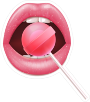 Realistic Shiny Lips With Red Lollipop Sticker