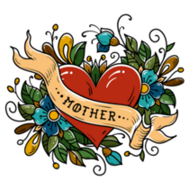 Red Heart Mother Ribbon Tattoo Sticker