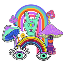 Retro Hippie Mushrooms And Eye Rainbow Sticker