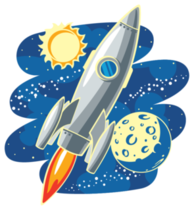 Rocket Flying Through Outer Space Sticker