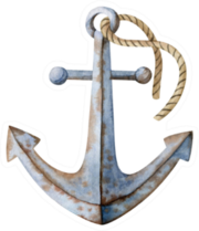 Rusty Anchor With Rope Watercolor Sticker