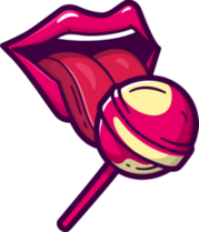 Sexy Red Lips And Tongue With Shiny Lollipop Sticker