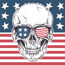 Skull With American Flag And Sunglasses Sticker