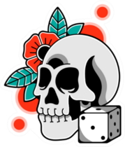 Skull With Red Flower And Dice Sticker