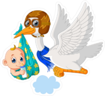 Stork with Baby Cartoon Sticker