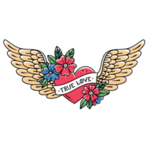 Tattoo Flying Heart With Wings "True Love" Sticker