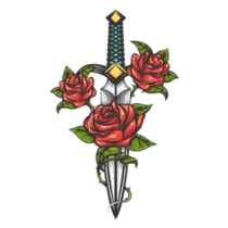 Tattoo With Rose Flowers And Dagger Knife Sticker